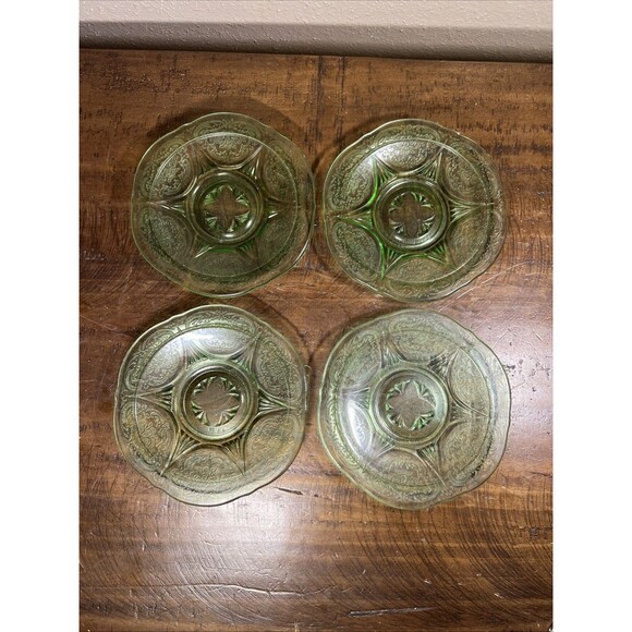 Vintage Federal Green Saucer Plates 5.5” Uranium Glass Set of 4 - Picture 3 of 4